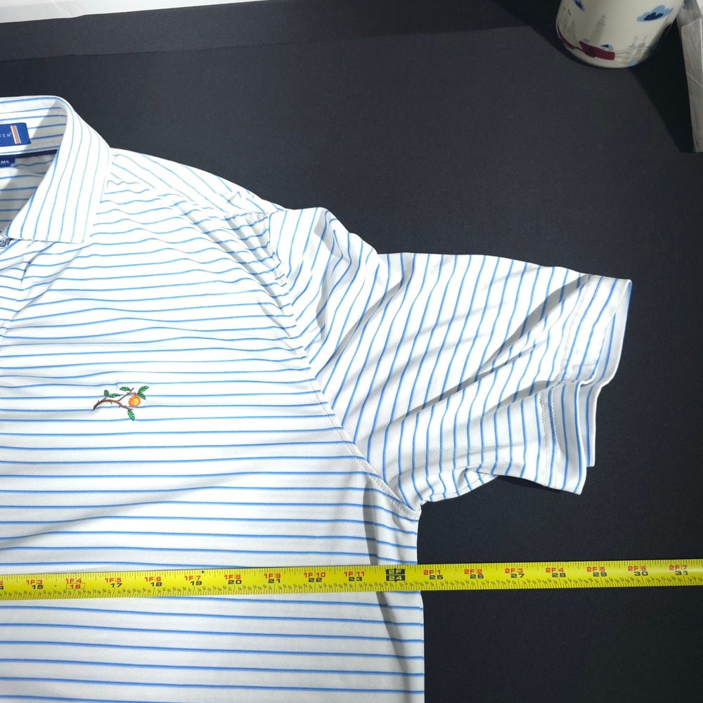 Stitch Golf Polo Mens M/L White Blue Striped Performance Short Sleeve 231SA0101 - Picture 4 of 10